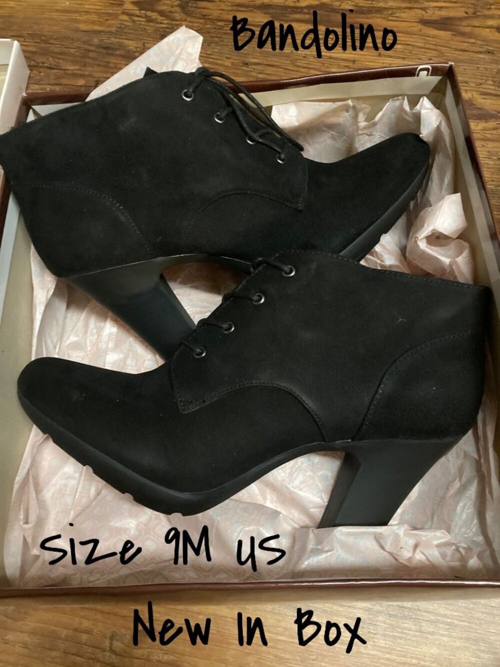 Bandolino Garett Black Suede Ankle Booties for Women - Size 9M, New in Box